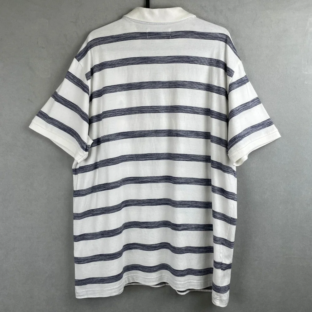 Original Penguin Mens XXL Striped Polo Shirt White Navy Blue Short Sleeve Cotton